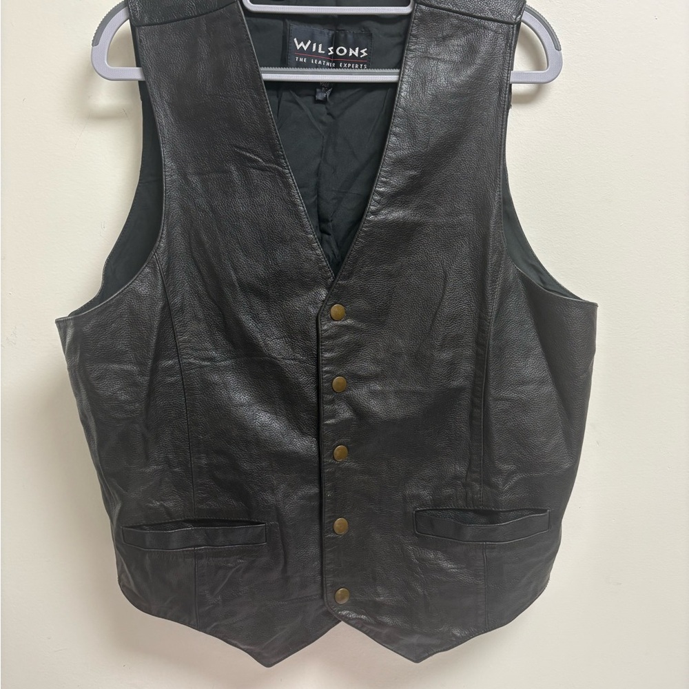 Vintage Wilson Black Leather Men's Vest with Gold Buttons